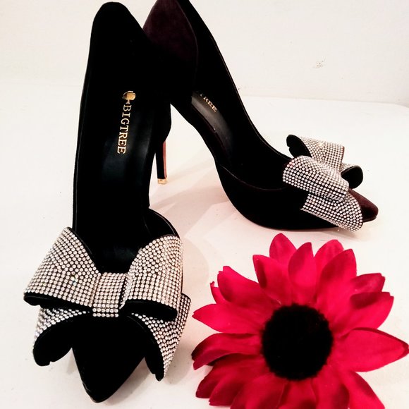 🎁 FREE GIFT IS INCLUDED 🎁 NEW 3D Rhinestones Bow High Heels Pointed Toe Shoes - Picture 5 of 13